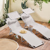 SoBuy OGS48-MIx2 Set van 2 Opvouwbare Ligstoelen, Verstelbare Lounge Stoelen met Luifel & 4 Standen - UV-Beschermende Zonnekap, Voor Zwembad, Camping en Buitenleven, Beige