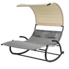 SoBuy OGS50-HG Schommelstoel voor 2 personen | Ligstoel met wielen | Tuinligstoel met Zonnedak | Rocking Sun Lounger | Grijs