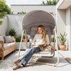 SoBuy OGS62-MI Schommelstoel met verstelbare parasol voor tuin en balkon, hangmat en tuinschommel voor buiten, beige, 108 x 126 x 163 cm