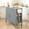 SoBuy FKW108-HG Rolling Trolley Keuken Trolley Opbergkast op Wielen Multifunctioneel Buffet met Zijplank, Deuren en Lades RVS Lade