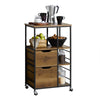 SoBuy FKW111-PF Mobiele Keuken Trolley met Lades en Opbergruimte - Vintage Houten en Zwart Metaal Industriële Keukenkast, 89x53x37 cm