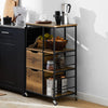 SoBuy FKW111-PF Mobiele Keuken Trolley met Lades en Opbergruimte - Vintage Houten en Zwart Metaal Industriële Keukenkast, 89x53x37 cm