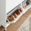 SoBuy FSR100-W Schoenenkast 4 Kleppen, 12-20 Paar, 60kg, Ultra-Smal 19cm, Anti-Kanteling, Modulair – Wit, 100x19x91cm