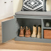 SoBuy FSR131-HG Schoenenbank voor Hal, Opbergbank met Kussen en 2 Deuren, Schoenenopberger voor Hal, Slaapkamer, Grijs, 90x34x46 cm