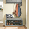SoBuy FSR131-HG Schoenenbank voor Hal, Opbergbank met Kussen en 2 Deuren, Schoenenopberger voor Hal, Slaapkamer, Grijs, 90x34x46 cm
