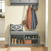 SoBuy FSR131-HG Schoenenbank voor Hal, Opbergbank met Kussen en 2 Deuren, Schoenenopberger voor Hal, Slaapkamer, Grijs, 90x34x46 cm