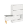 SoBuy FSR134-W Schoenenkast met Zitbank – Uitschuifbaar & Draaibaar | Entree Meubel met 2 Kleppen, 2 Deuren & 2 Lades | Wit | 124–92 x 24 x 126 cm