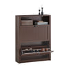 SoBuy FSR87-BR Schoenenkast smal met 2 kleppen schoenenrek met 4 legplanken schoenencommode met extra vak schoenenrek bruin