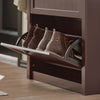 SoBuy FSR87-BR Schoenenkast smal met 2 kleppen schoenenrek met 4 legplanken schoenencommode met extra vak schoenenrek bruin