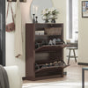 SoBuy FSR87-BR Schoenenkast smal met 2 kleppen schoenenrek met 4 legplanken schoenencommode met extra vak schoenenrek bruin