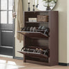 SoBuy FSR87-BR Schoenenkast smal met 2 kleppen schoenenrek met 4 legplanken schoenencommode met extra vak schoenenrek bruin