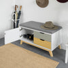 SoBuy FSR92-W Opbergbank Gangkast Comfortabele bank met gewatteerd kussen, 2 lades en 1 deur