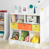 SoBuy KMB26-W Kinderboekenkast Kinderplank met 5 Opbergvakken en 3 Stoffen Dozen Speelgoedplank Ppbergplank voor Kinderen Speelgoed Organizer Wit