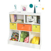 SoBuy KMB26-W Kinderboekenkast Kinderplank met 5 Opbergvakken en 3 Stoffen Dozen Speelgoedplank Ppbergplank voor Kinderen Speelgoed Organizer Wit