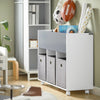 SoBuy KMB61-HG Kinderrek Kinderplank met 3 Vakken en 3 Uitneembare Stoffen dozen, Kinderopbergrek met Wielen, Boekenrek