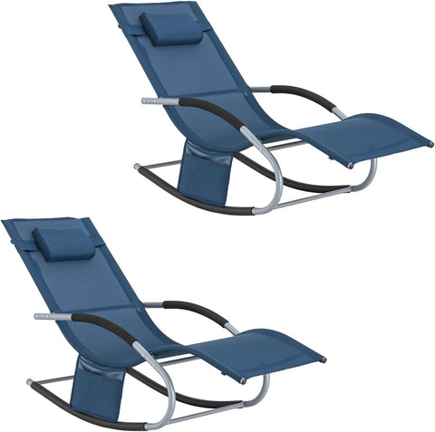 SoBuy Set van 2 ligstoelen, schommelstoelen met hoofdsteun en zijvak en voetensteun, tuinligstoelen, schommelstoelen, comfortabel, OGS28-NBx2
