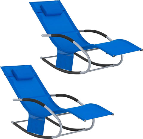 SoBuy Set van 2 ligstoelen, schommelstoelen met hoofdsteun en zijvak en voetensteun, tuinligstoelen,comfortabel, OGS28-KBx2