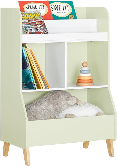 SoBuy Boekenkast voor Kinderen, Boekenplank,Speelgoedplank, voor Kinderkamer, Speelkamer, met 2 Planken en 3 Compartimenten,KMB90-GR