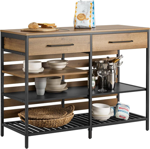 SoBuy FSB85-PF Keukentafel  Keuken Opbergkast Aanrecht met 2 Laden en 2 Planken, Centraal Keukeneiland, Stabiel Stalen Frame