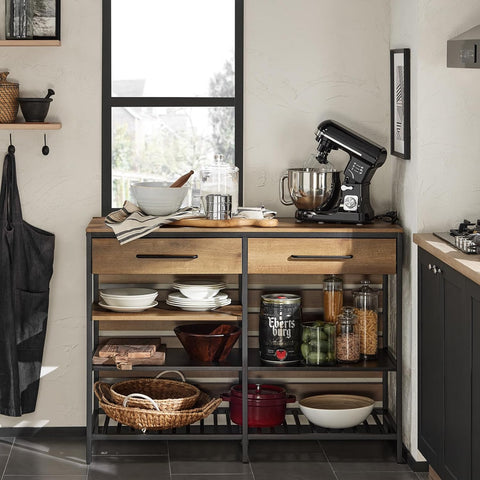 SoBuy FSB85-PF Keukentafel  Keuken Opbergkast Aanrecht met 2 Laden en 2 Planken, Centraal Keukeneiland, Stabiel Stalen Frame