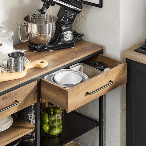 SoBuy FSB85-PF Keukentafel  Keuken Opbergkast Aanrecht met 2 Laden en 2 Planken, Centraal Keukeneiland, Stabiel Stalen Frame