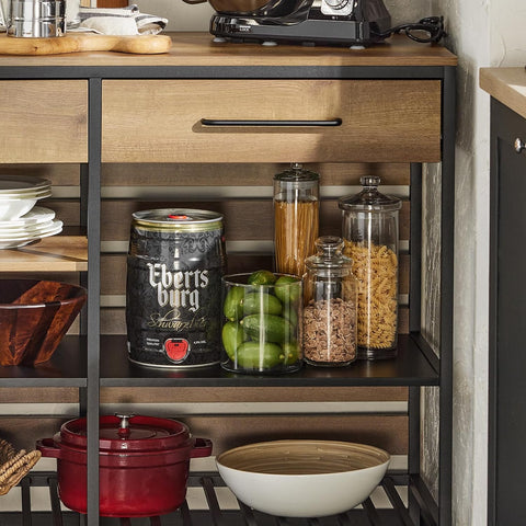 SoBuy FSB85-PF Keukentafel  Keuken Opbergkast Aanrecht met 2 Laden en 2 Planken, Centraal Keukeneiland, Stabiel Stalen Frame