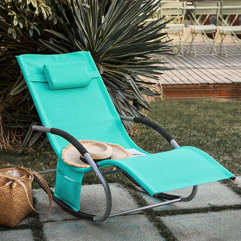 SoBuy Swingligstoel, schommelstoel, relaxstoel, ligstoel, zonnebed, tuinligstoel, met tas, weefsel, 150 kg belasting in lichtturquoise, OGS28-TBx2