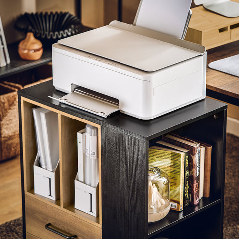 SoBuy ASK01-PF Bureaubox, rolprinterhouder, organizer, mobiele desktop, met laden en vakken, opbergkast, kantoor, 60 x 40 x 75 cm