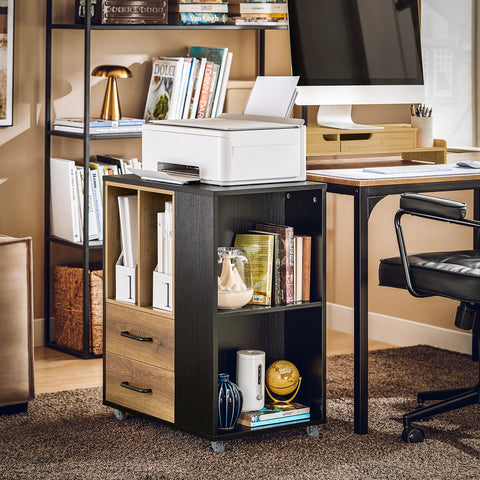 SoBuy ASK01-PF Bureaubox, rolprinterhouder, organizer, mobiele desktop, met laden en vakken, opbergkast, kantoor, 60 x 40 x 75 cm