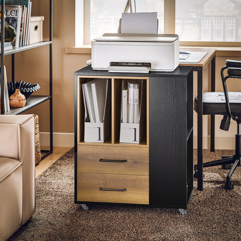SoBuy ASK01-PF Bureaubox, rolprinterhouder, organizer, mobiele desktop, met laden en vakken, opbergkast, kantoor, 60 x 40 x 75 cm