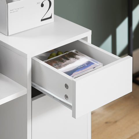 SoBuy ASK02-W Bureaukast met wieltjes, rolprinterhouder, organizer voor kantoor, opbergkast met laden, 72 x 40 x 54 cm, wit