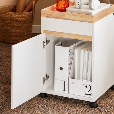 SoBuy ASK03-W Rolcontainer Bureau Trolley Kantoorcontainer Bijzetwagen Bijzettafel Druktafel met Wielen Printer Stand