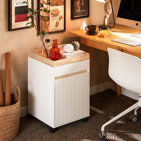 SoBuy ASK03-W Rolcontainer Bureau Trolley Kantoorcontainer Bijzetwagen Bijzettafel Druktafel met Wielen Printer Stand