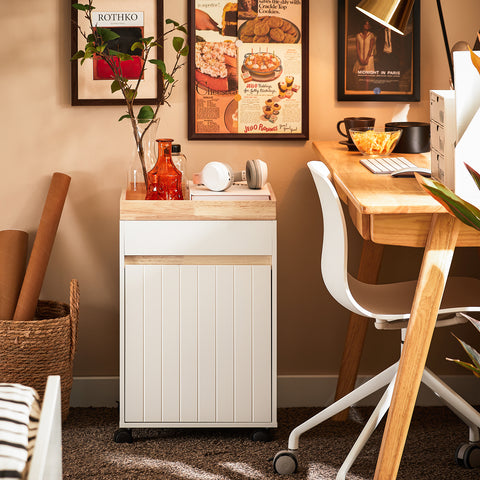 SoBuy ASK03-W Rolcontainer Bureau Trolley Kantoorcontainer Bijzetwagen Bijzettafel Druktafel met Wielen Printer Stand
