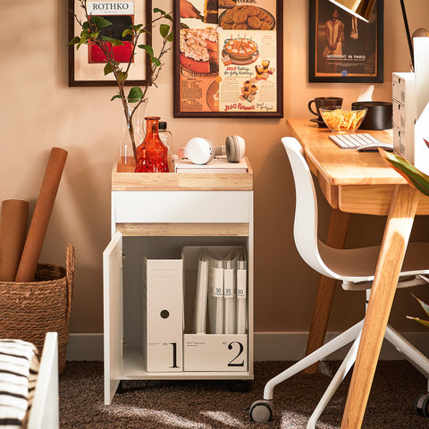 SoBuy ASK03-W Rolcontainer Bureau Trolley Kantoorcontainer Bijzetwagen Bijzettafel Druktafel met Wielen Printer Stand