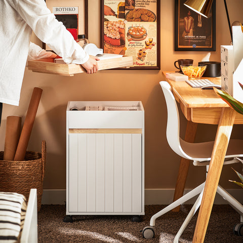 SoBuy ASK03-W Rolcontainer Bureau Trolley Kantoorcontainer Bijzetwagen Bijzettafel Druktafel met Wielen Printer Stand