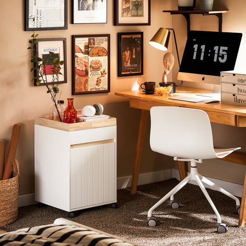 SoBuy ASK03-W Rolcontainer Bureau Trolley Kantoorcontainer Bijzetwagen Bijzettafel Druktafel met Wielen Printer Stand