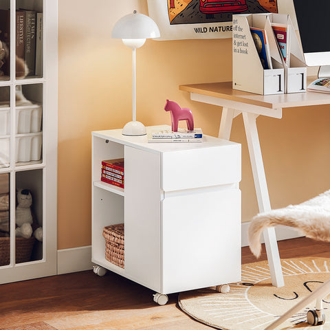 SoBuy ASK05-W Printertafel, Bureau Onderstel met 2 Laden, Mobiele Bureaukast