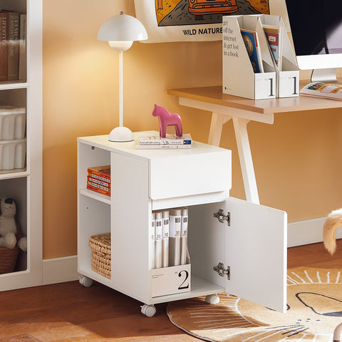 SoBuy ASK05-W Printertafel, Bureau Onderstel met 2 Laden, Mobiele Bureaukast