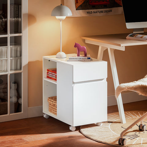 SoBuy ASK05-W Printertafel, Bureau Onderstel met 2 Laden, Mobiele Bureaukast