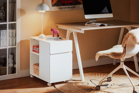 SoBuy ASK05-W Printertafel, Bureau Onderstel met 2 Laden, Mobiele Bureaukast