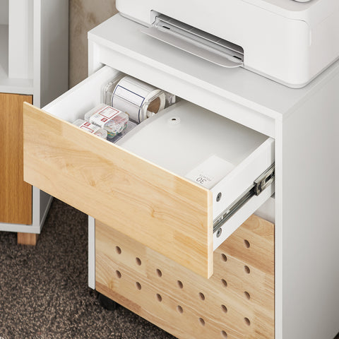 SoBuy ASK06-WN Bureaukast met wieltjes, bureau-organizer, opbergkast, kantoor, met laden, 45 x 45 x 59 cm, wit