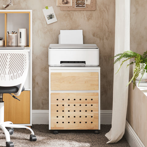 SoBuy ASK06-WN Bureaukast met wieltjes, bureau-organizer, opbergkast, kantoor, met laden, 45 x 45 x 59 cm, wit