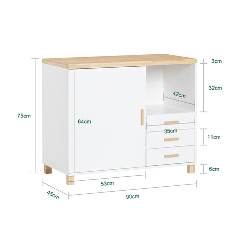 SoBuy ASK07-WN Printertafel, archiefkast, keukenkast, dressoir, buffet, opbergkast, commode, wit-naturel, BHT ca. 90 x 75 x 45 cm