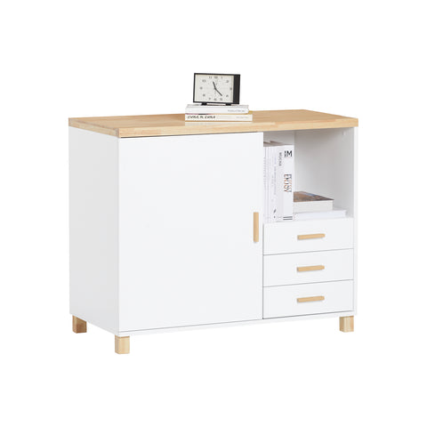 SoBuy ASK07-WN Printertafel, archiefkast, keukenkast, dressoir, buffet, opbergkast, commode, wit-naturel, BHT ca. 90 x 75 x 45 cm
