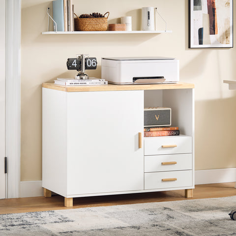 SoBuy ASK07-WN Printertafel, archiefkast, keukenkast, dressoir, buffet, opbergkast, commode, wit-naturel, BHT ca. 90 x 75 x 45 cm