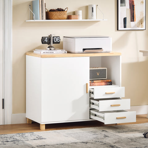 SoBuy ASK07-WN Printertafel, archiefkast, keukenkast, dressoir, buffet, opbergkast, commode, wit-naturel, BHT ca. 90 x 75 x 45 cm
