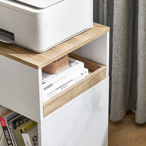 SoBuy ASK08-WN Printertafel met wieltjes, archiefkast, printtafel, printerstandaard, rolcontainer, opbergkast