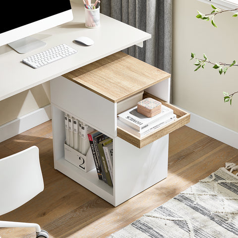 SoBuy ASK08-WN Printertafel met wieltjes, archiefkast, printtafel, printerstandaard, rolcontainer, opbergkast