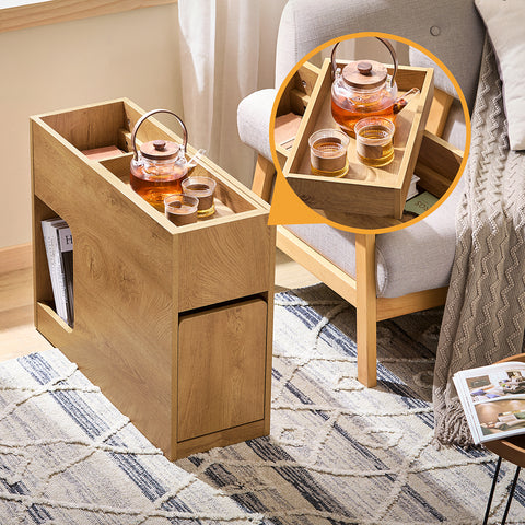 SoBuy FBT158-N Sofa bijzettafel met 1 afneembaar blad, 1 schuiflade en 1 open vak